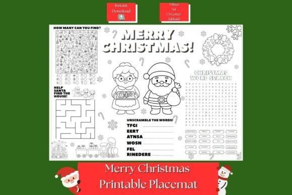 Christmas Activity Placemat Printable for 1St Grade Editorial Use