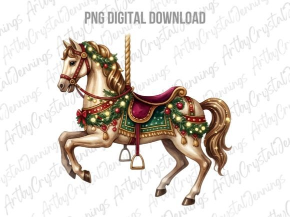 Christmas Carousel Horse PNG: A Festive Illustration for Creative Projects