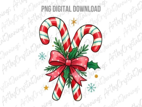 Christmas Coquette Candy Canes PNG: A Festive Illustration for Creative Sellers