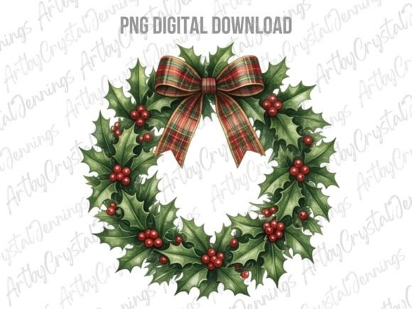Christmas Holly Wreath Illustrations for Real-World Crafting