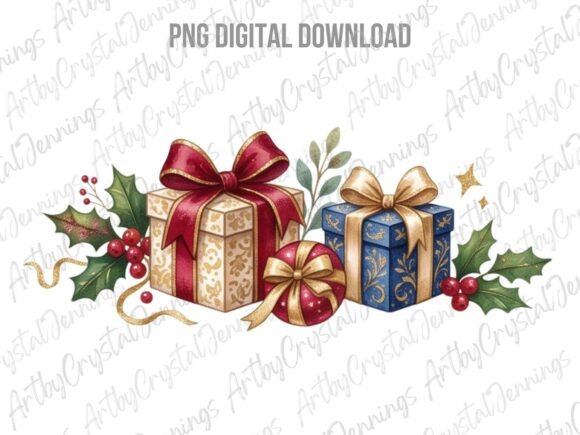 Christmas Presents Watercolor Gifts PNG: A Review for Illustrations