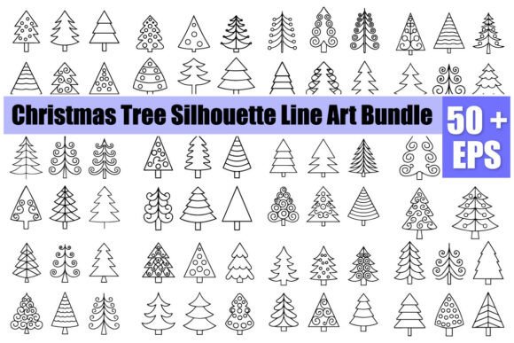 Christmas Tree Silhouette Line Art for Crafts and Branding