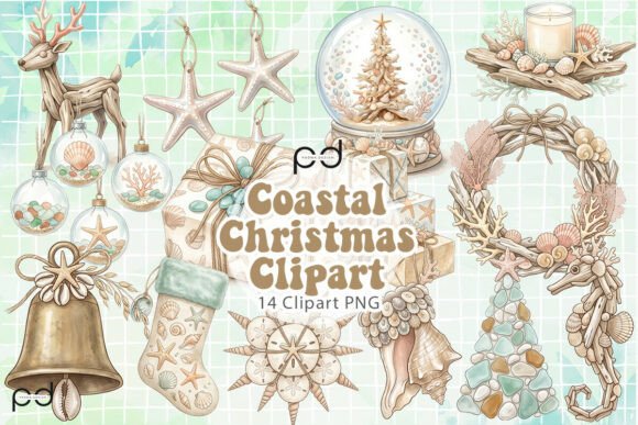Coastal Christmas Clipart Graphics: Illustrations for Blog Design
