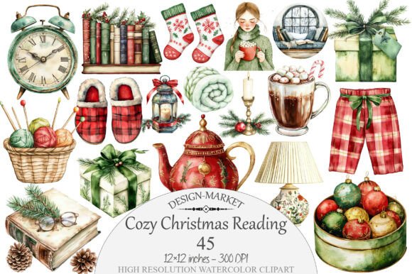 Cozy Christmas Reading Clipart: A Warm Illustration for Brand Storytelling