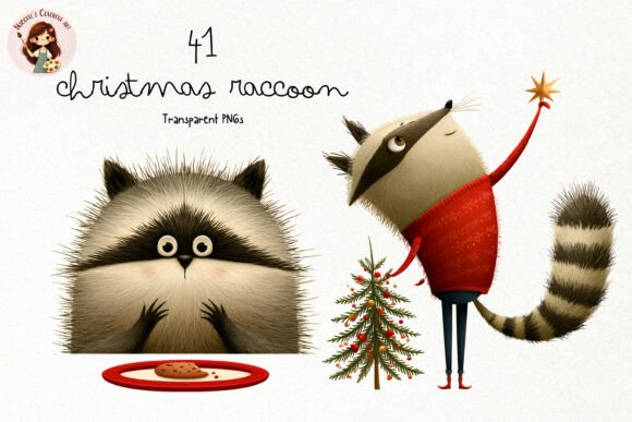 Cute Christmas Raccoon PNG Clipart: A Festive Illustration Asset for Creative Projects