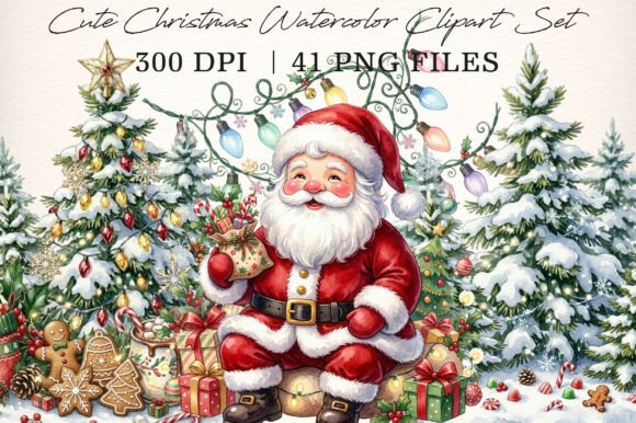 Cute Christmas Watercolor Clipart Set for Local Business Branding
