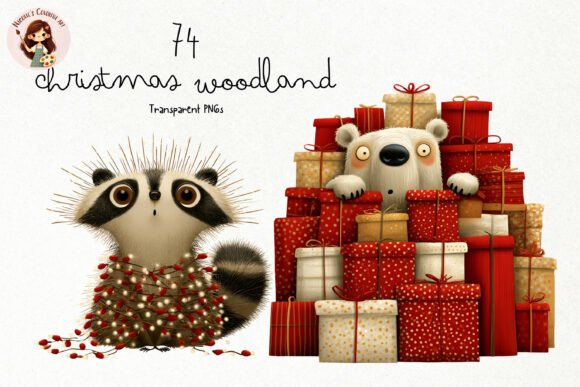 Cute Christmas Woodland PNG Clipart for Illustrations