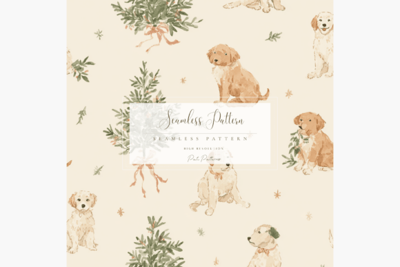 Cute Puppy Christmas Seamless Pattern PNG