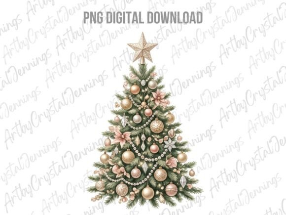 Elegant Blush Gold Christmas Tree PNG for Website and Editorial Design