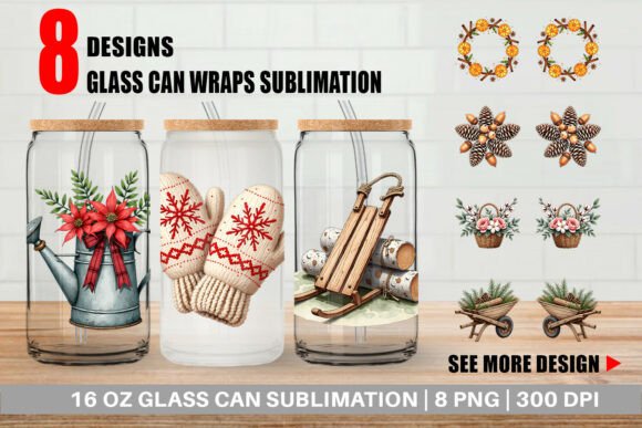 Farmhouse Christmas Glass Can Wrap for Crafts