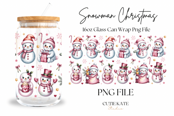 Kawaii Snowman Christmas 16oz Glass Wrap for Crafts