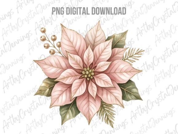Pink Poinsettia Christmas Clipart PNG for Festive Illustrations