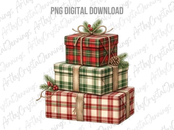 Rustic Plaid Christmas Gift Clipart PNG: A Warm Illustration for Cozy Holiday Projects