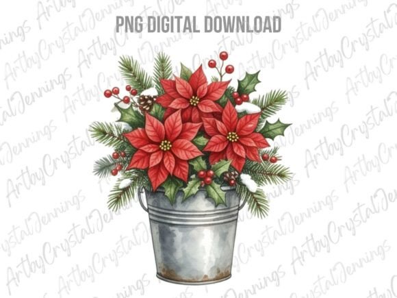 Rustic Poinsettia Christmas Bucket PNG: A Design Asset That Adds Warmth to Winter Branding
