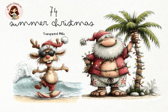 Summer Christmas PNG Clipart Set for Illustrations