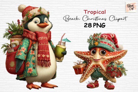 Tropical Beach Christmas Clipart PNG for Creative Sellers