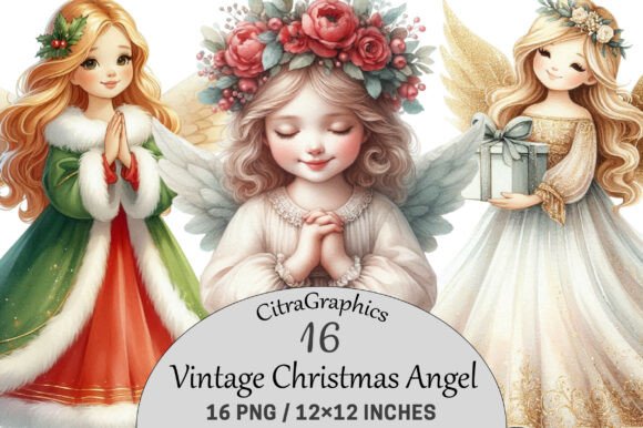Vintage Christmas Angel Clipart: A Timeless Graphic Design Asset for Holiday Branding