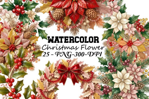 Watercolor Christmas Flower Clipart Bund: A Seasonal Illustrations Boost for Content Creators