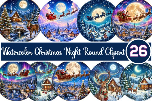 Watercolor Christmas Night Round Clipart: A Versatile Illustration for Content Creators
