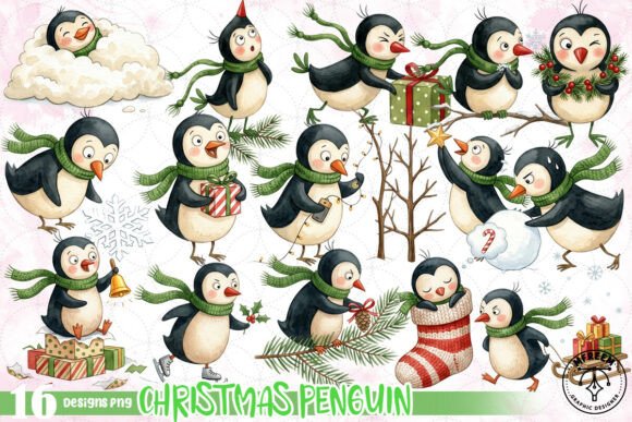 Watercolor Christmas Penguin PNG for Festive Handmade Illustrations