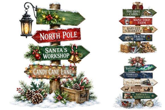 Watercolor Christmas Signpost PNG Bundle Review for Crafters and Etsy Sellers