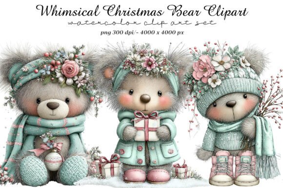 Whimsical Christmas Bear Clipart for Festive Branding