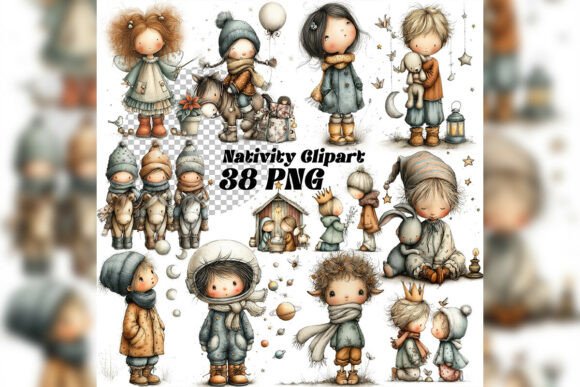 Whimsical Christmas Nativity Illustrations for Creative Projects