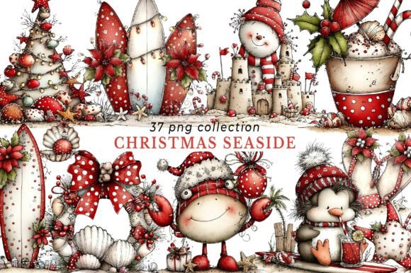 Whimsical Christmas Seaside Clipart for Editorial and Web Design