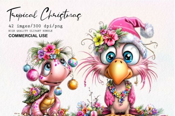 Whimsical Tropical Christmas Clipart for Creative Branding